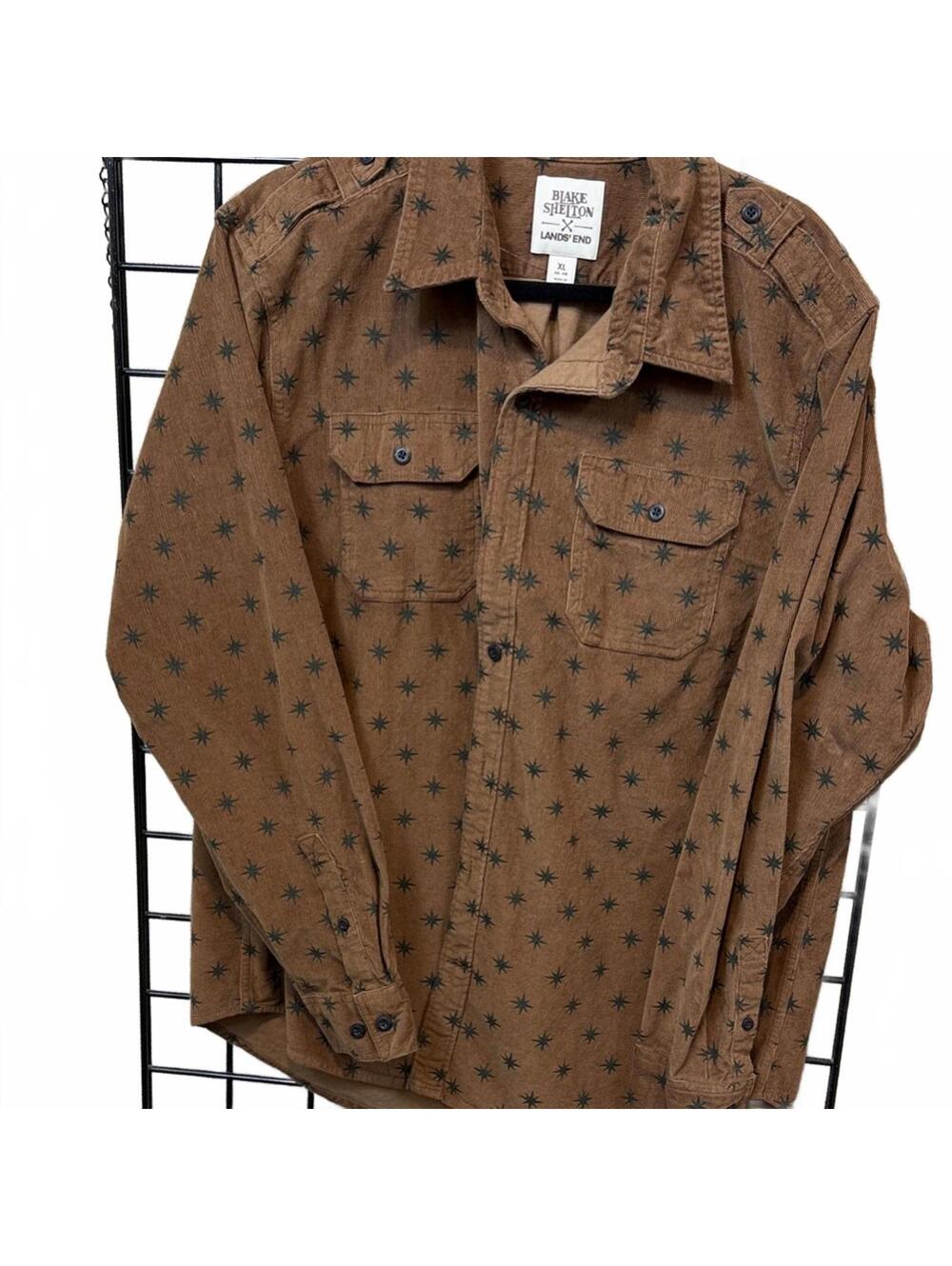 Blake Shelton Lands' End Brown Star Print Button-Up Shirt XL